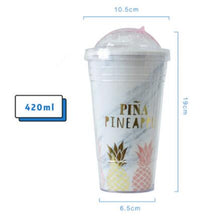 Load image into Gallery viewer, Creative Coffee Mugs Free Plastic Water Bottle Pink Pineapple Pattern Straw Travel Portable Tea Milk Cup Drinkware 420ML CL11151
