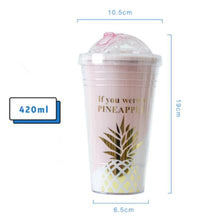 Load image into Gallery viewer, Creative Coffee Mugs Free Plastic Water Bottle Pink Pineapple Pattern Straw Travel Portable Tea Milk Cup Drinkware 420ML CL11151
